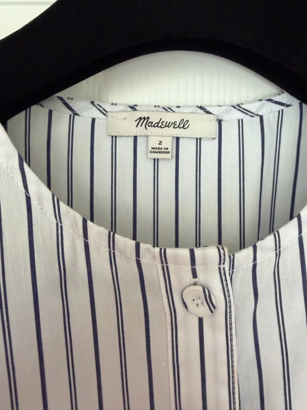 Madewell white navy striped blouse puff sleeves size 2, Academia Office Career